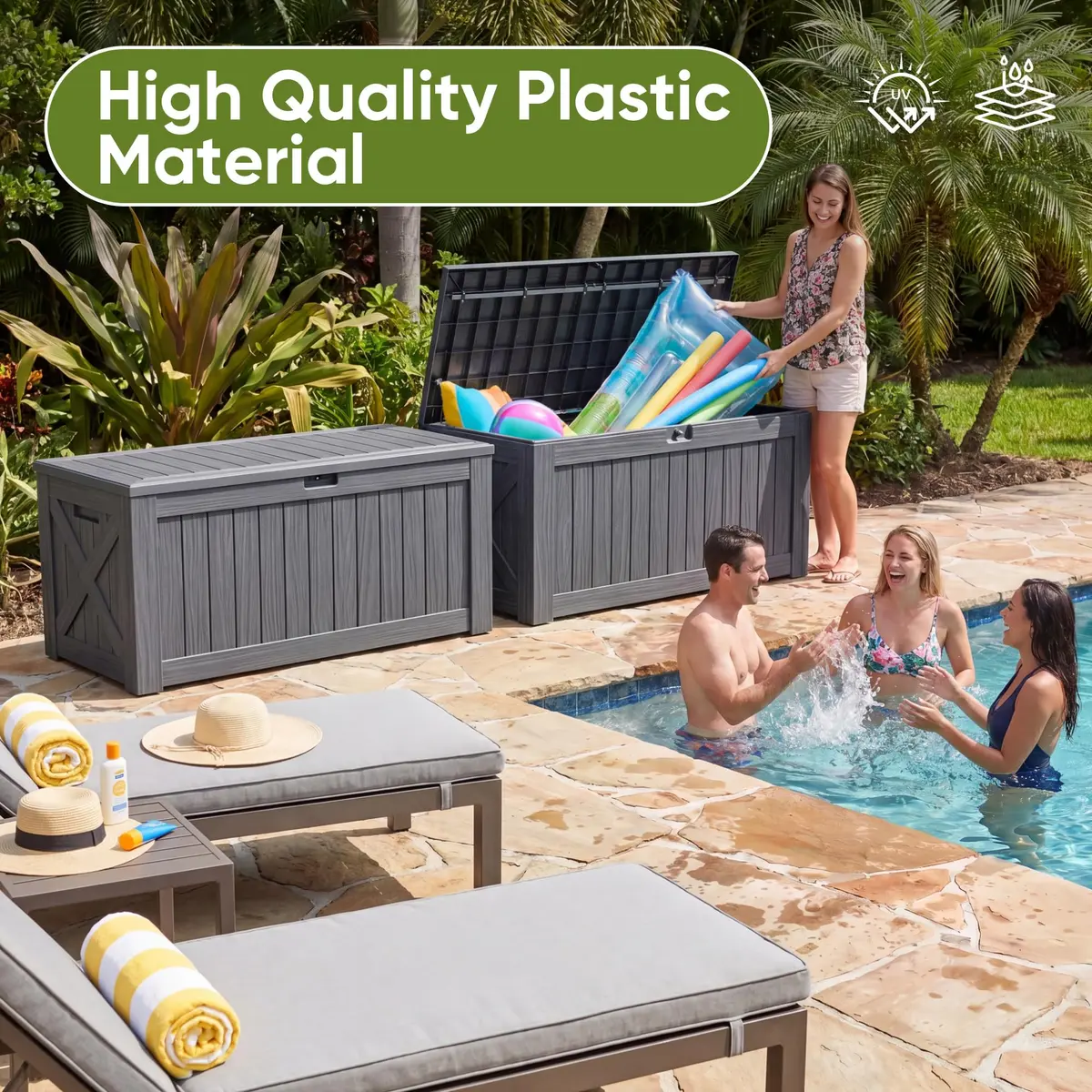 Flamaker 120 Gallon Waterproof Deck Box Large Outdoor Storage with Lockable Lid, Resin Material, 53"L x 25"W x 25"H - view 8