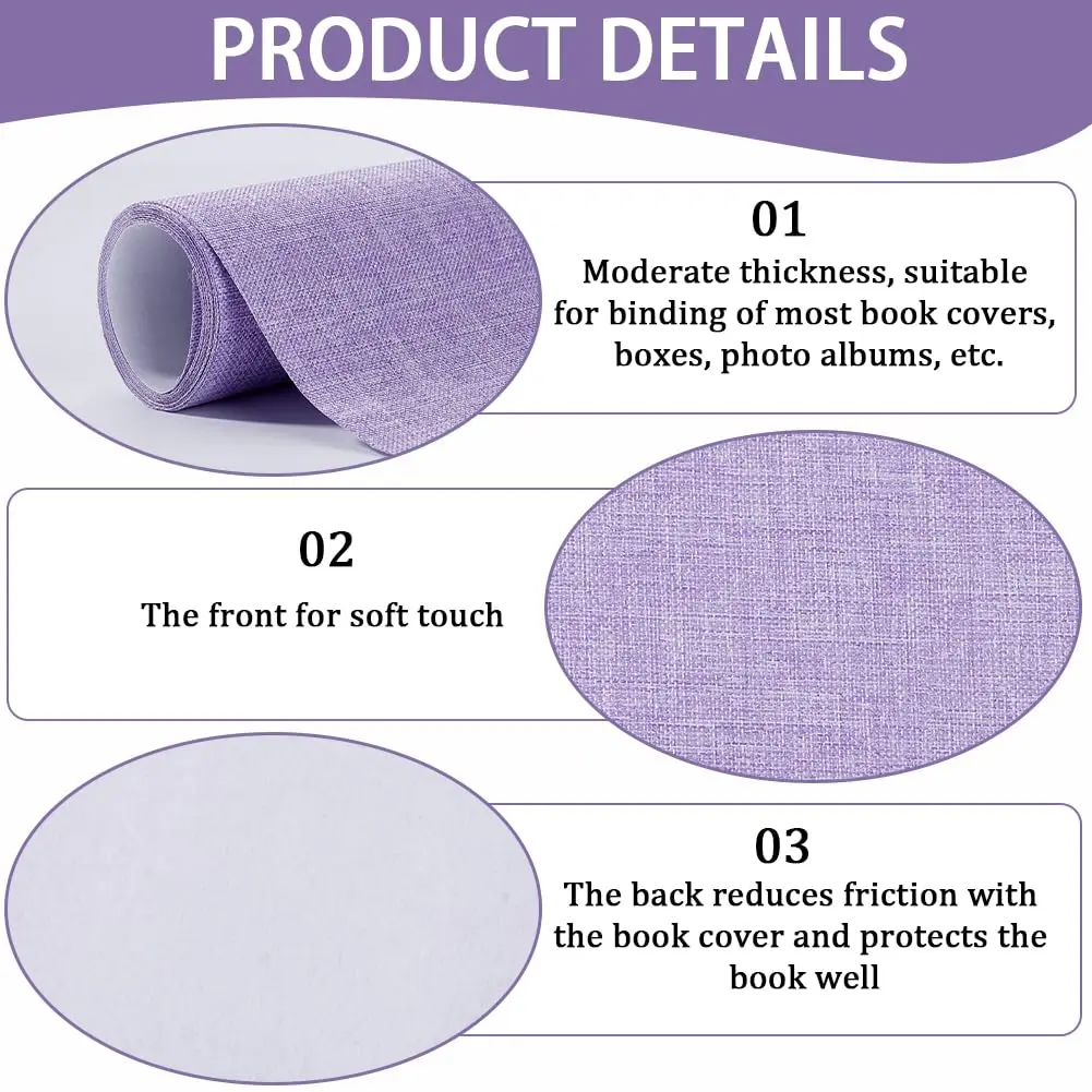 CRASPIRE Linen Book Cloth Light Purple Lilac | Vintage Bookbinding Fabric for DIY & Archival Use - view 6