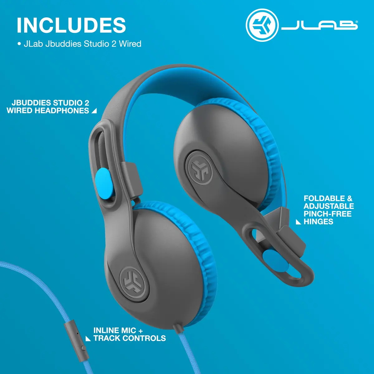 JLab JBuddies Studio 2 On-Ear Kids Wired Headphones | Kid Safe, Volume Limiter, Adjustable, Noise Isolation - view 6