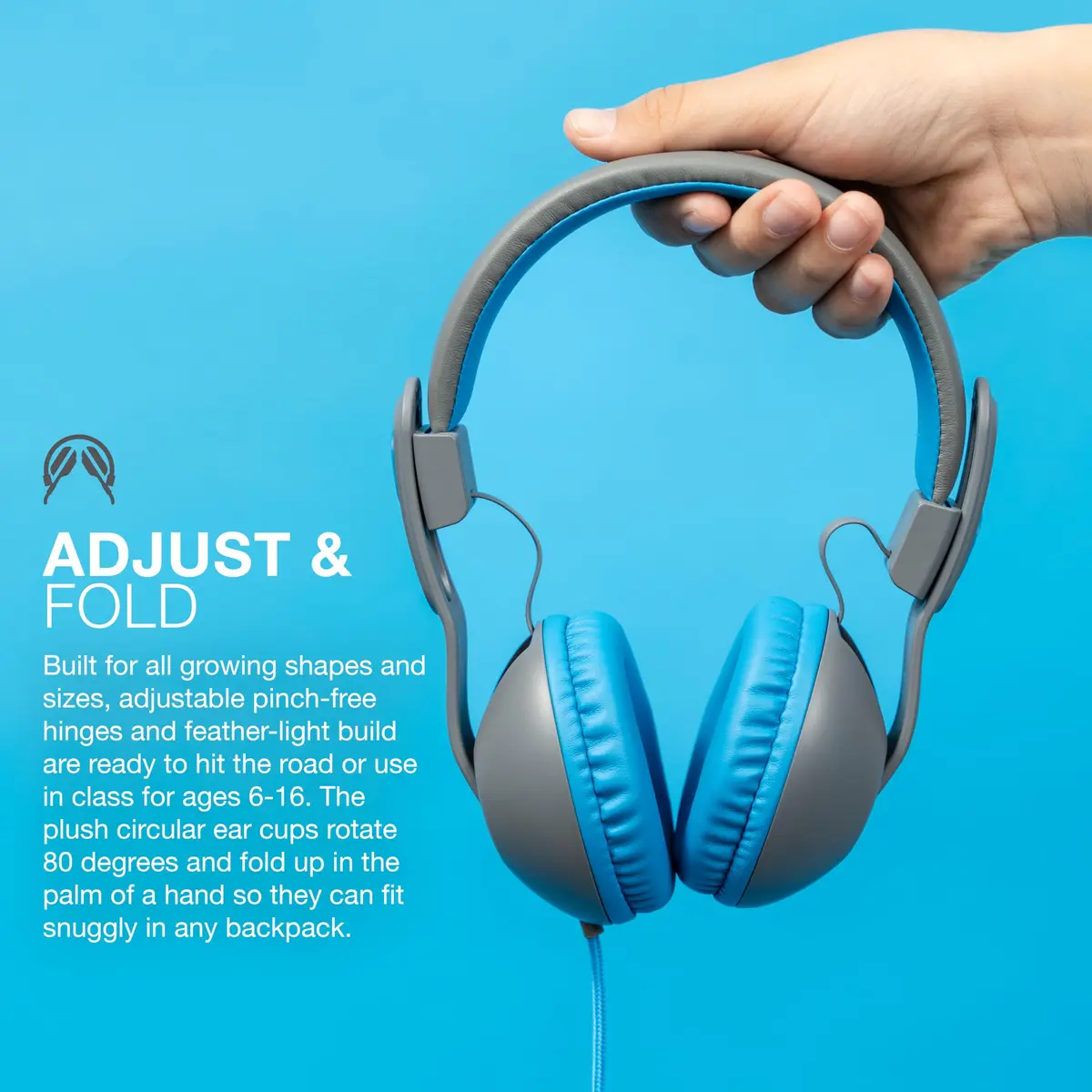 JLab JBuddies Studio 2 On-Ear Kids Wired Headphones | Kid Safe, Volume Limiter, Adjustable, Noise Isolation - view 4