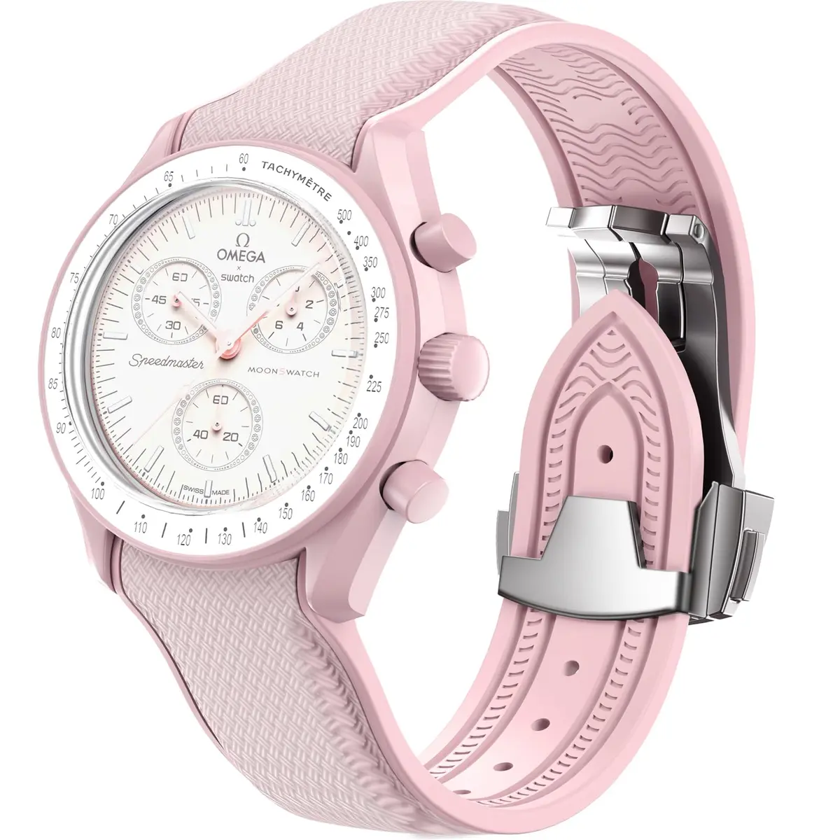 REBANDACE Pink Watch Band | Curved No Gap Silicone Strap Compatible Omega x Swatch MoonSwatch (20mm) - main product image