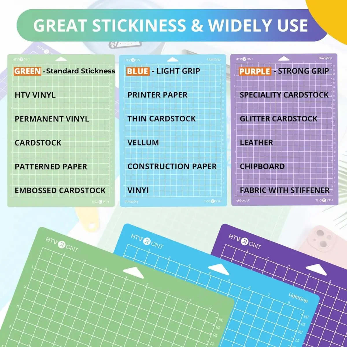 HTVRONT Cutting Mats for Cricut Joy Xtra, 3 Pack (8.5x12in / 21.6x30.5cm) | Standard, Light, Strong Grip Adhesives - view 4