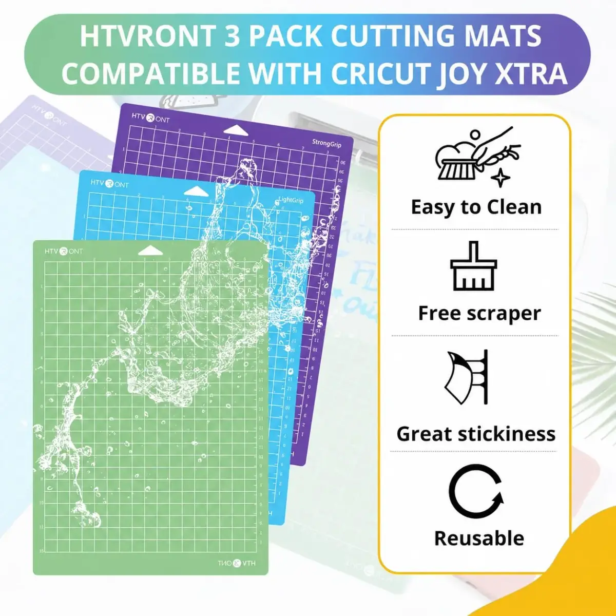 HTVRONT Cutting Mats for Cricut Joy Xtra, 3 Pack (8.5x12in / 21.6x30.5cm) | Standard, Light, Strong Grip Adhesives - view 3