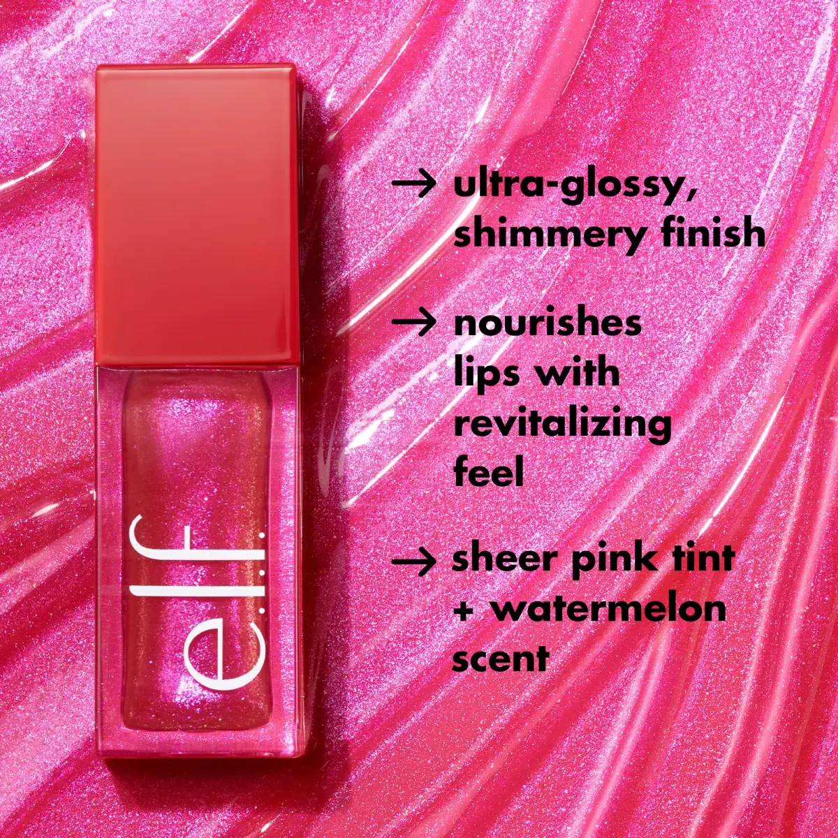 e.l.f. Jelly Pop Glow Reviver Lip Oil, Watermelon Pink 0.25 Fl Oz (7.4 ml) | Vegan & Cruelty-Free - view 2