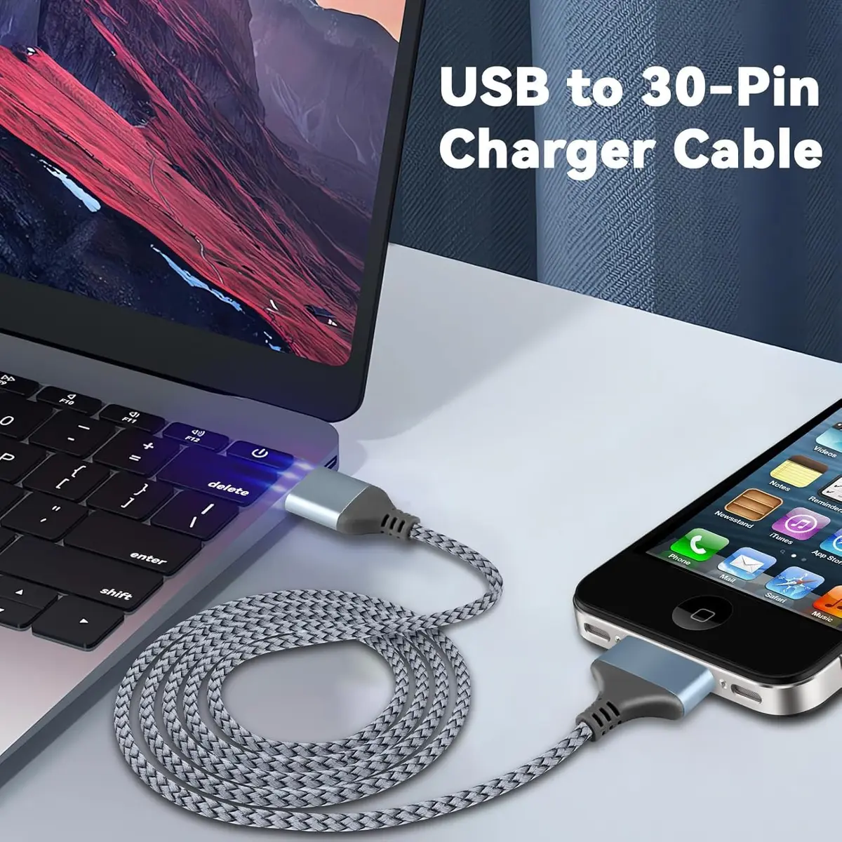 LBSC USB to 30 Pin Charger Cable Compatible with iPhone 4/4s/3G/3GS, iPad 1/2/3, iPod Classic & Nano, Nylon Braided, 3.3ft - view 8