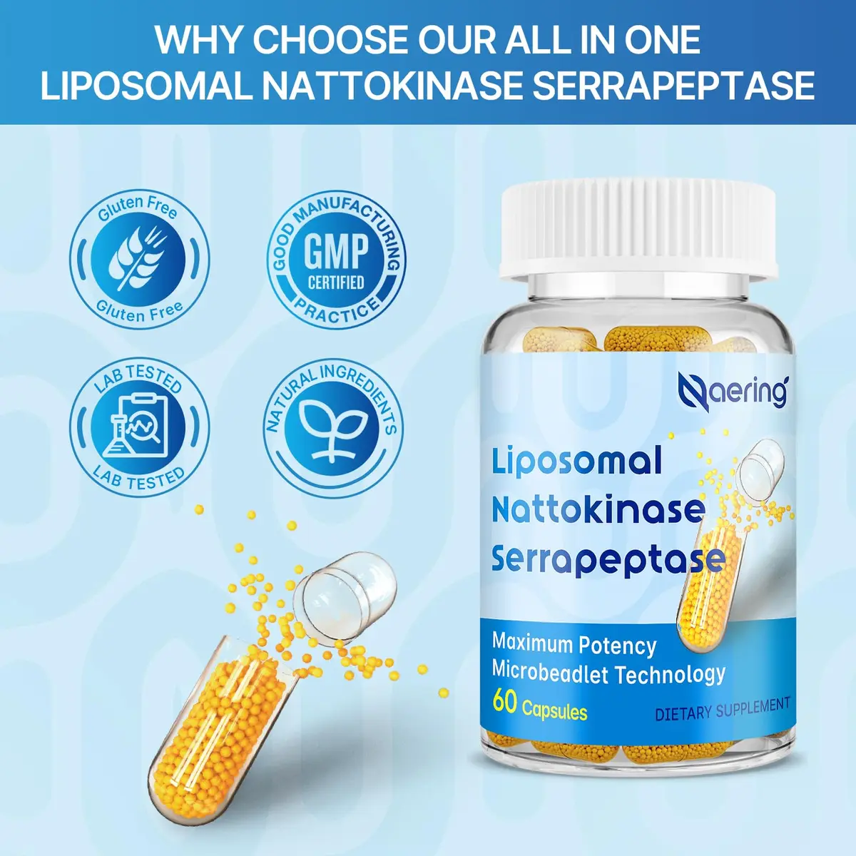 Naering Liposomal Nattokinase 12,000 FU Serrapeptase 360,000 SPU | Advanced Enzyme Supplement for Wellness (70-120 chars) - view 6