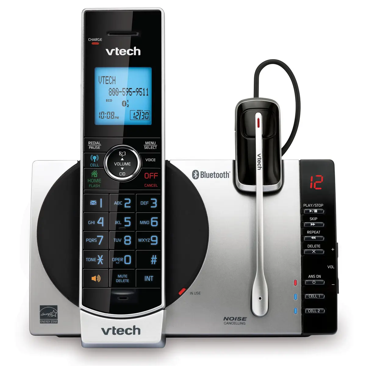 VTech DS6771-2 Cordless Phone with Answering Machine & Bluetooth Headset | Silver/Black (Handset + Headset) - main product image