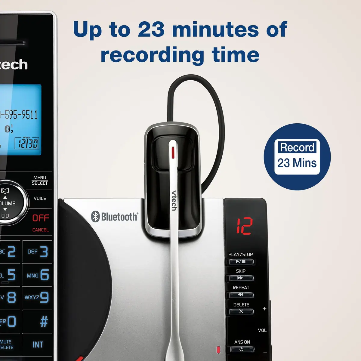 VTech DS6771-2 Cordless Phone with Answering Machine & Bluetooth Headset | Silver/Black (Handset + Headset) - view 6