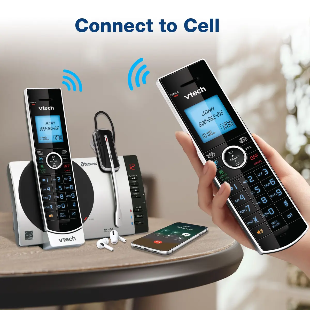 VTech DS6771-2 Cordless Phone with Answering Machine & Bluetooth Headset | Silver/Black (Handset + Headset) - view 9