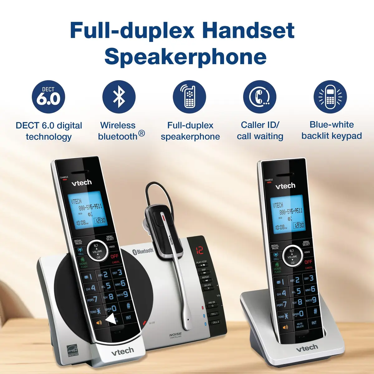 VTech DS6771-2 Cordless Phone with Answering Machine & Bluetooth Headset | Silver/Black (Handset + Headset) - view 3