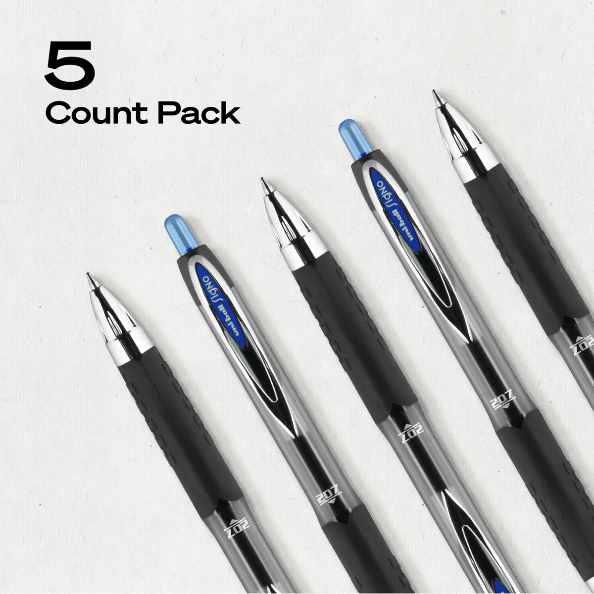 Uni-Ball Signo 207 Retractable Gel Pens, Blue Ink, 0.7mm Medium Point, 5 Count | Smooth Writing, Fraud-Resistant, uni Super Ink™ - view 8