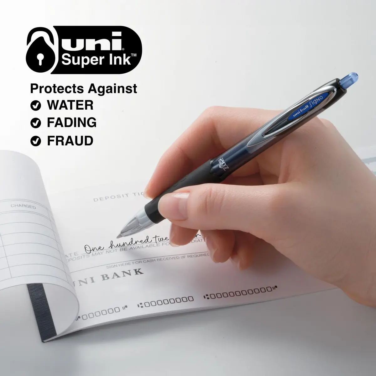 Uni-Ball Signo 207 Retractable Gel Pens, Blue Ink, 0.7mm Medium Point, 5 Count | Smooth Writing, Fraud-Resistant, uni Super Ink™ - view 2