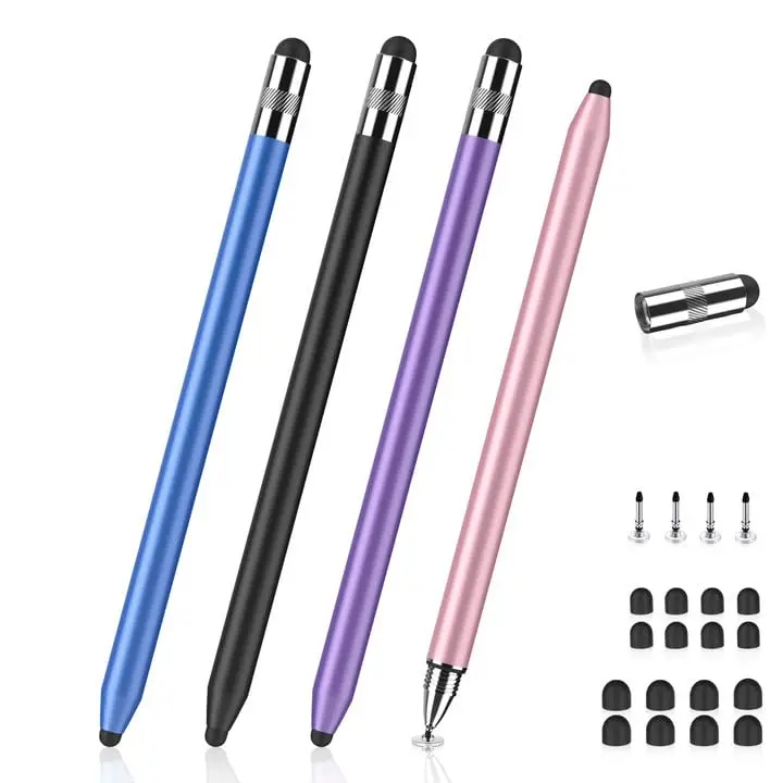 MEKO 3-in-1 Universal Stylus Pen for Touchscreens, 4-Pack (Black/Blue/Rose Gold/Purple) | High Sensitivity & Replaceable Tips - main product image
