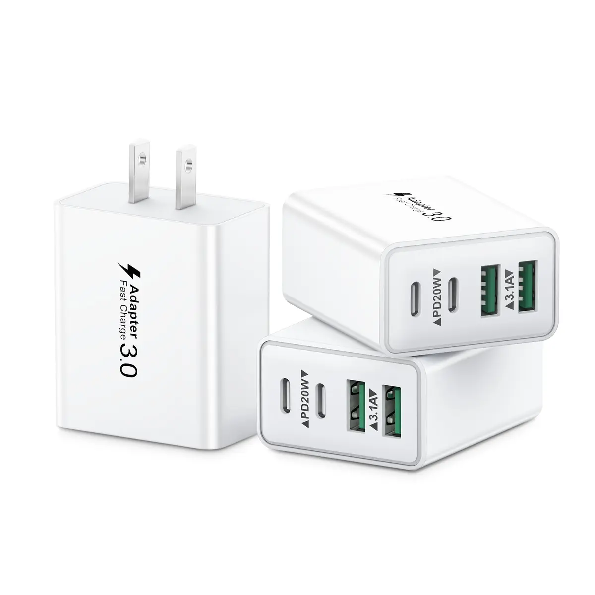 KOUEMGI 3-Pack 40W USB C Charger Block | Fast 4-Port Power Adapter for iPhone & Samsung - main product image