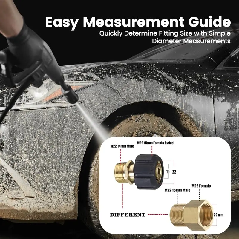 YAFIYGI Pressure Washer Adapter M22 15mm to 14mm | Heavy-Duty Brass, 4500 PSI, Quick Connect - view 9