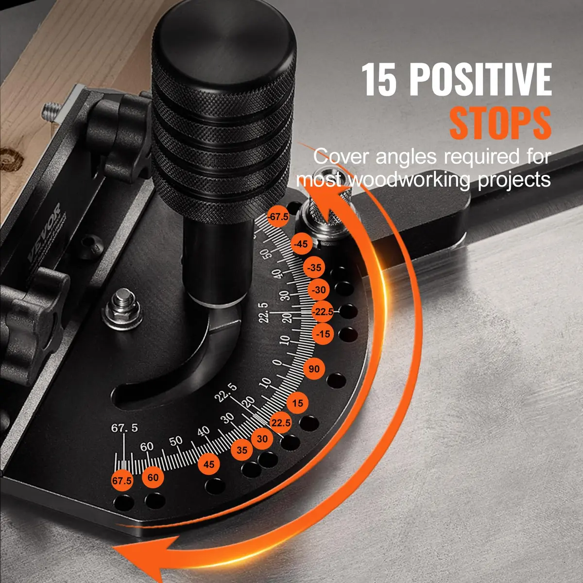 VEVOR Precision Miter Gauge with 24 in Grating & 15 Angle Stops | Standard Slot 3/4'' x 3/8'' Aluminum Alloy for Table Saws - view 3