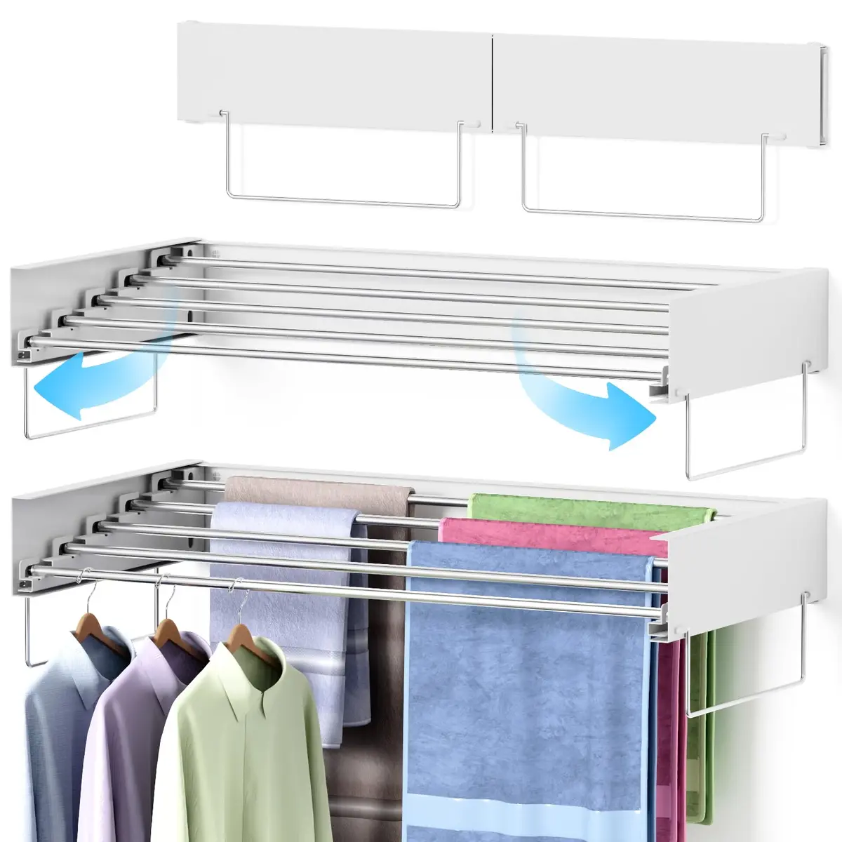 Keepwaters Wall Mounted Drying Rack 31.5 Inch | Foldable, Collapsible Laundry Clothes Hanger Wall Mount - main product image