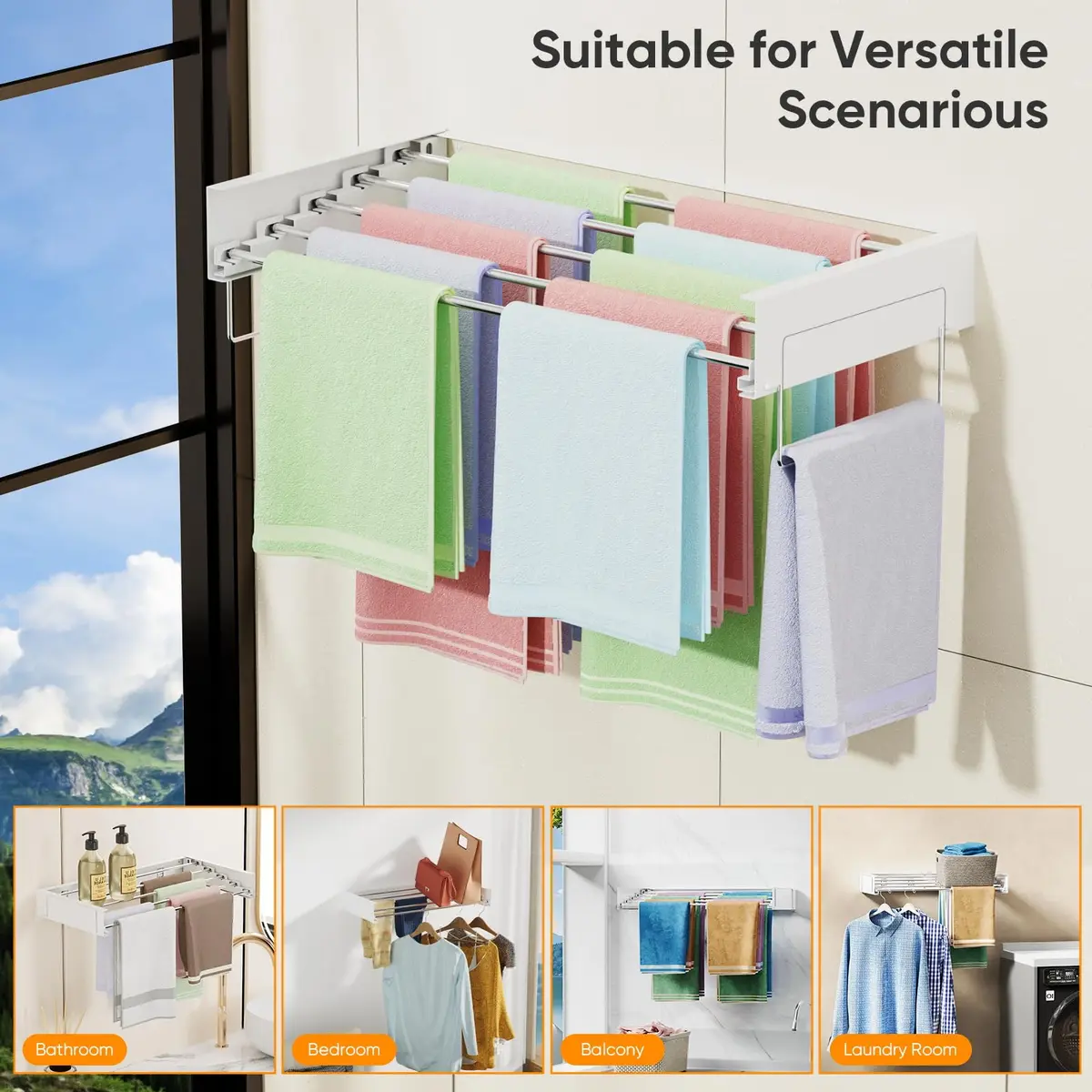 Keepwaters Wall Mounted Drying Rack 31.5 Inch | Foldable, Collapsible Laundry Clothes Hanger Wall Mount - view 5