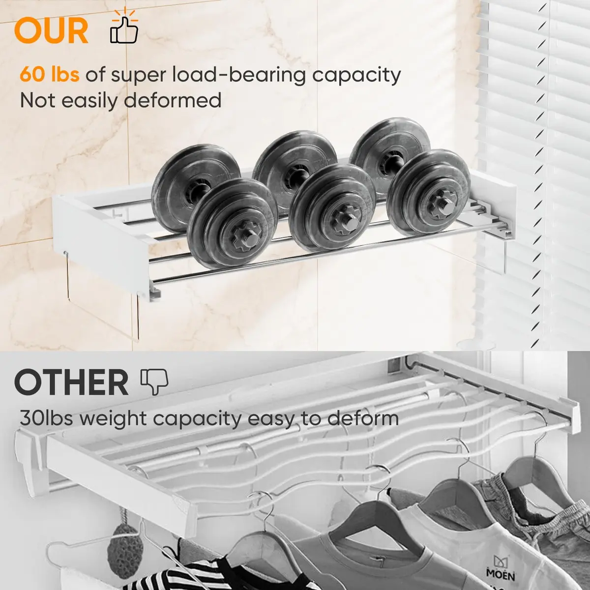 Keepwaters Wall Mounted Drying Rack 31.5 Inch | Foldable, Collapsible Laundry Clothes Hanger Wall Mount - view 3