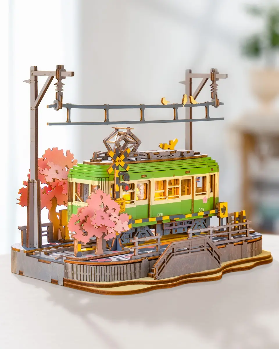 Rolife 3D Wooden Puzzle for Adults, Sakura Journey Tram DIY Model with LED Lights | Creative Home Decor & Brain Teaser - view 8