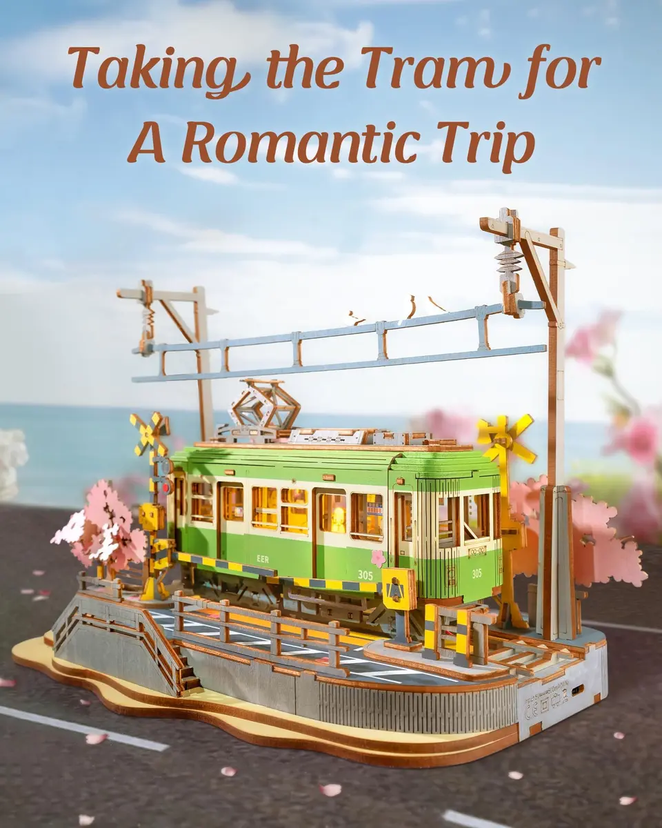 Rolife 3D Wooden Puzzle for Adults, Sakura Journey Tram DIY Model with LED Lights | Creative Home Decor & Brain Teaser - view 2