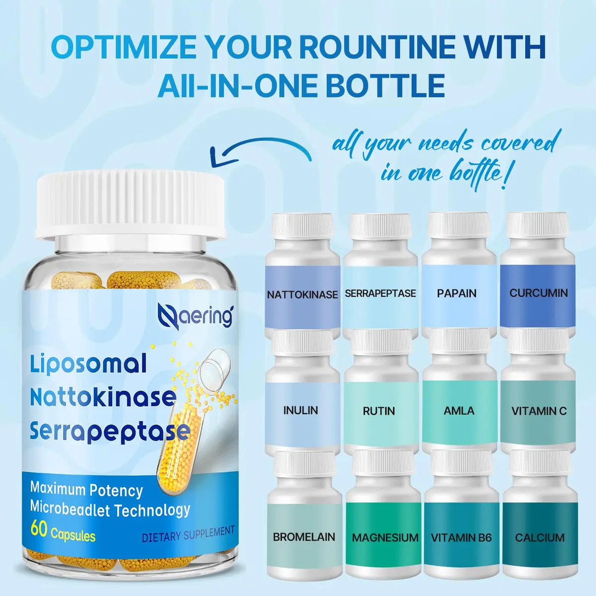 Naering Liposomal Nattokinase 12,000 FU Serrapeptase 360,000 SPU | Vegan, Gluten-Free, 60 Count - view 3