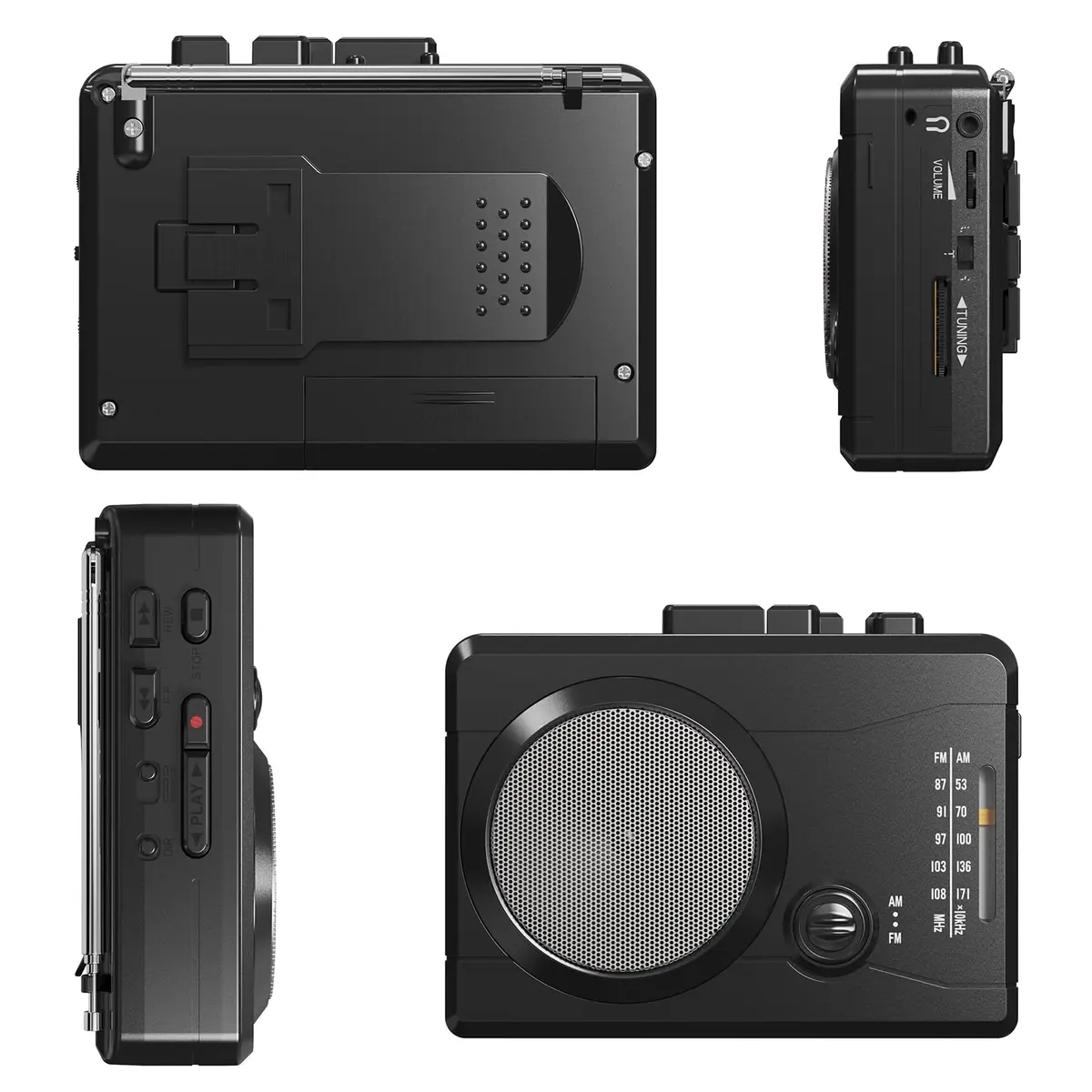 Mersoco Portable Cassette Player Recorder with AM/FM Radio & Tape to MP3 Converter, Black | Built-in Speaker & Belt Clip - view 5