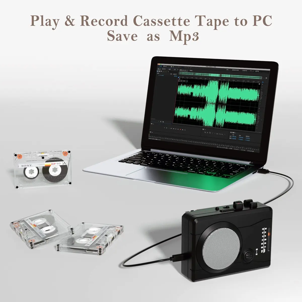Mersoco Portable Cassette Player Recorder with AM/FM Radio & Tape to MP3 Converter, Black | Built-in Speaker & Belt Clip - view 2