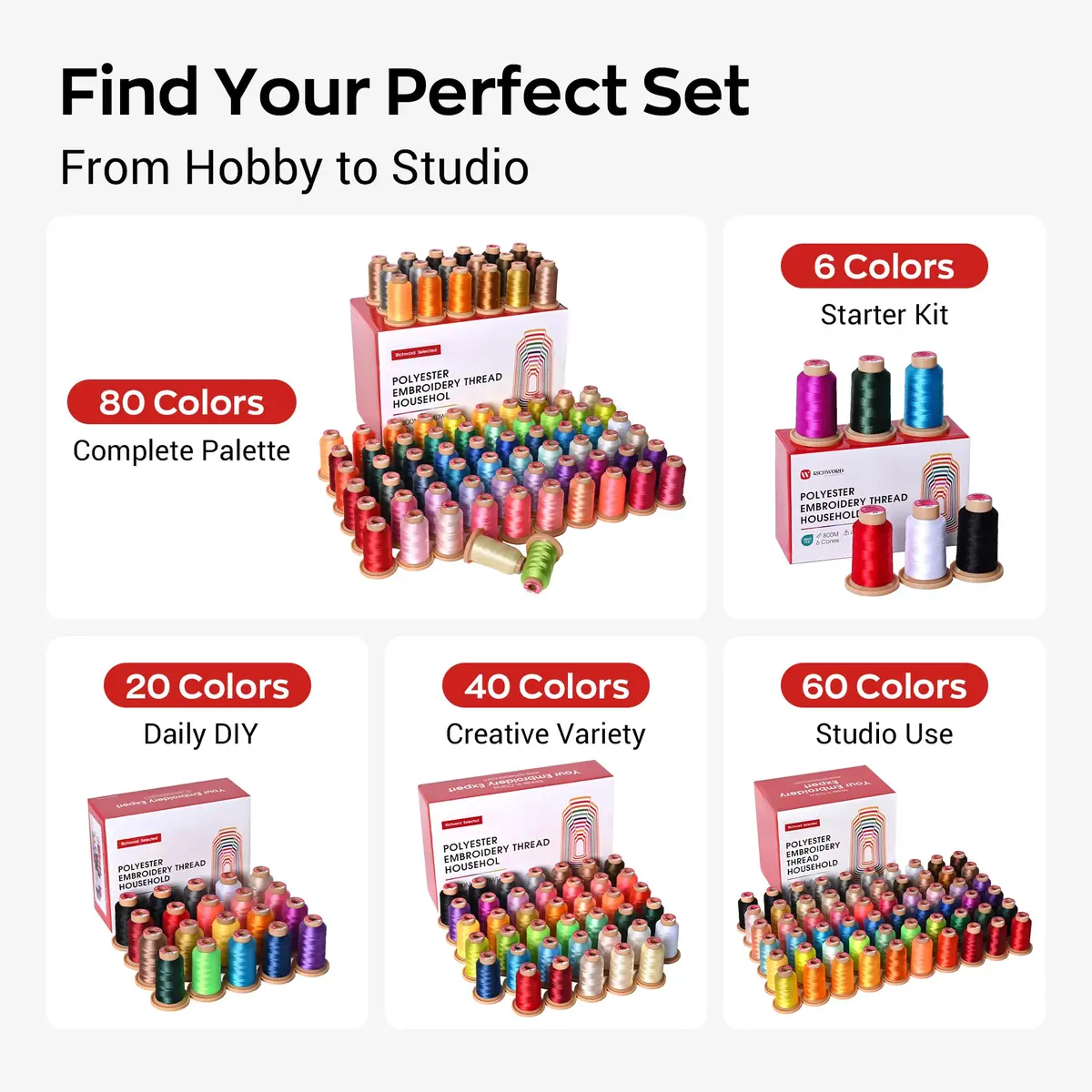 Poolin Embroidery Thread Kit 60 Colors | 800M Polyester for Machine & Hand Sewing - view 6