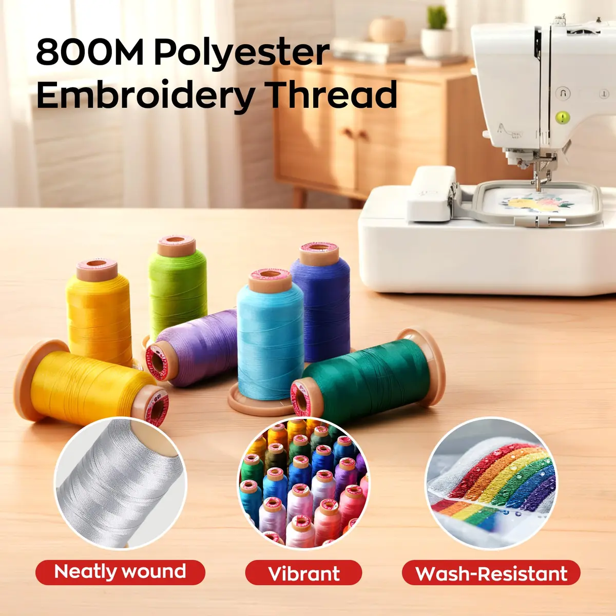 Poolin Embroidery Thread Kit 60 Colors | 800M Polyester for Machine & Hand Sewing - view 2