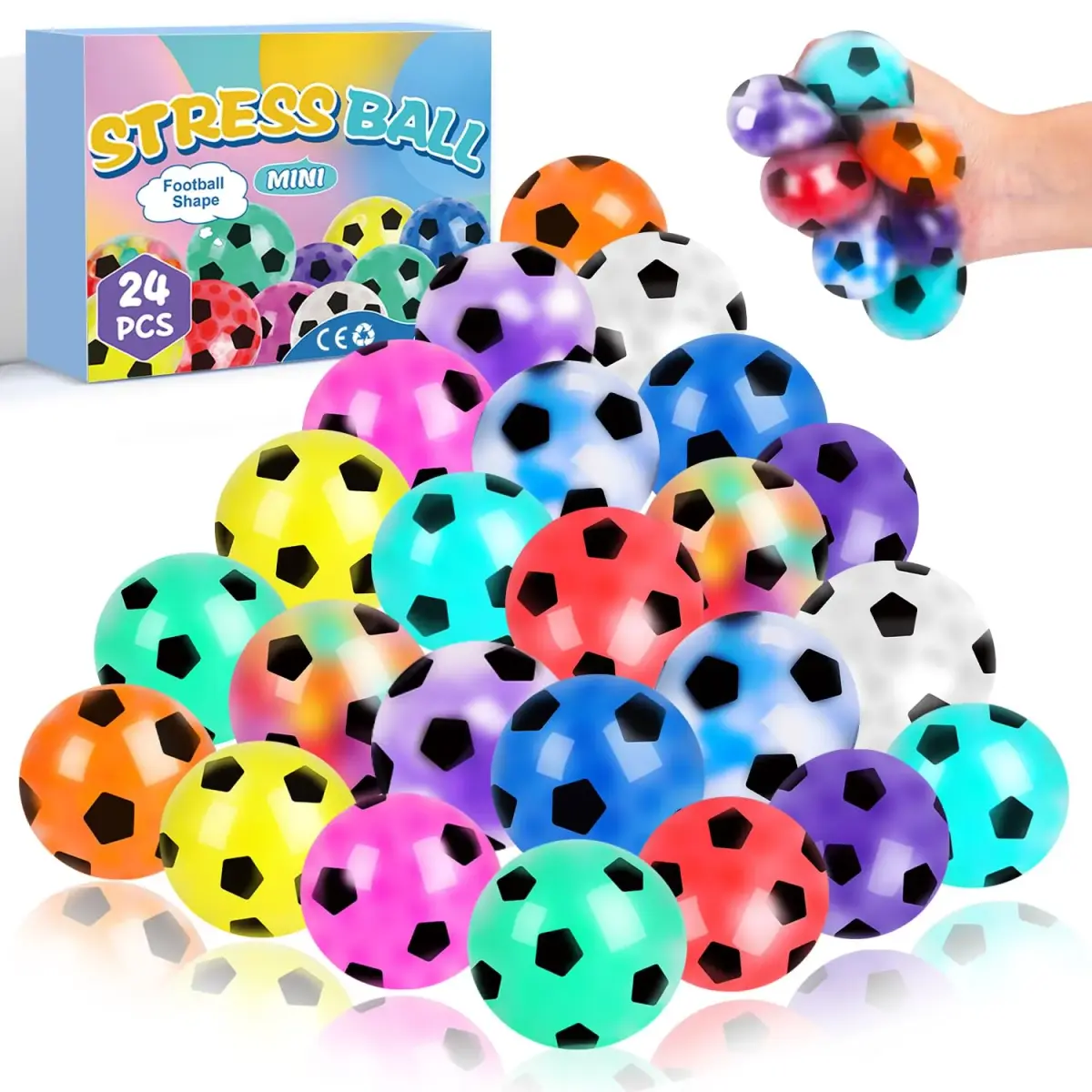 VESPRO 24 Pack Soccer Stress Balls 24 Count | Non-Toxic, BPA-Free, ASTM-Tested - main product image