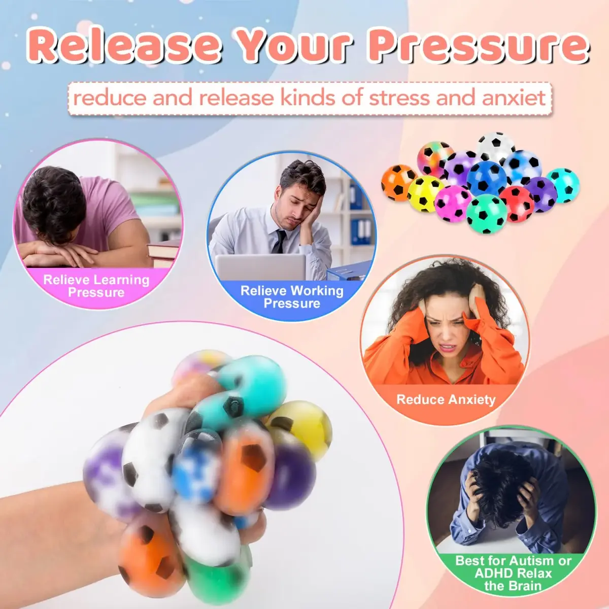 VESPRO 24 Pack Soccer Stress Balls 24 Count | Non-Toxic, BPA-Free, ASTM-Tested - view 4