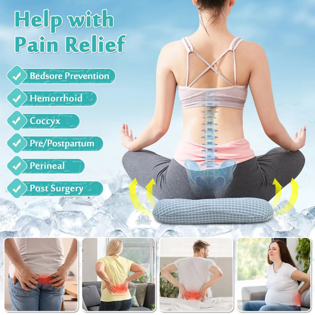 AOSSA Donut Pillow for Bed Sores & Pressure Relief 37cm x 37cm x 7.6cm | Supports Coccyx & Post-Surgery Recovery - view 4