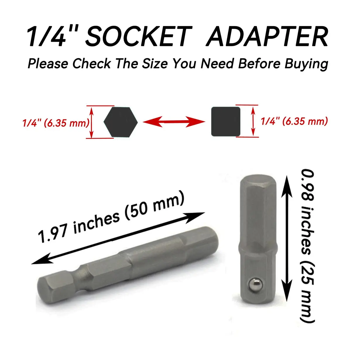 DOFEDOFO 1/4 Hex to Square Socket Adapter 25mm | Durable Alloy Steel, Suitable for Power & Pneumatic Drills - view 2
