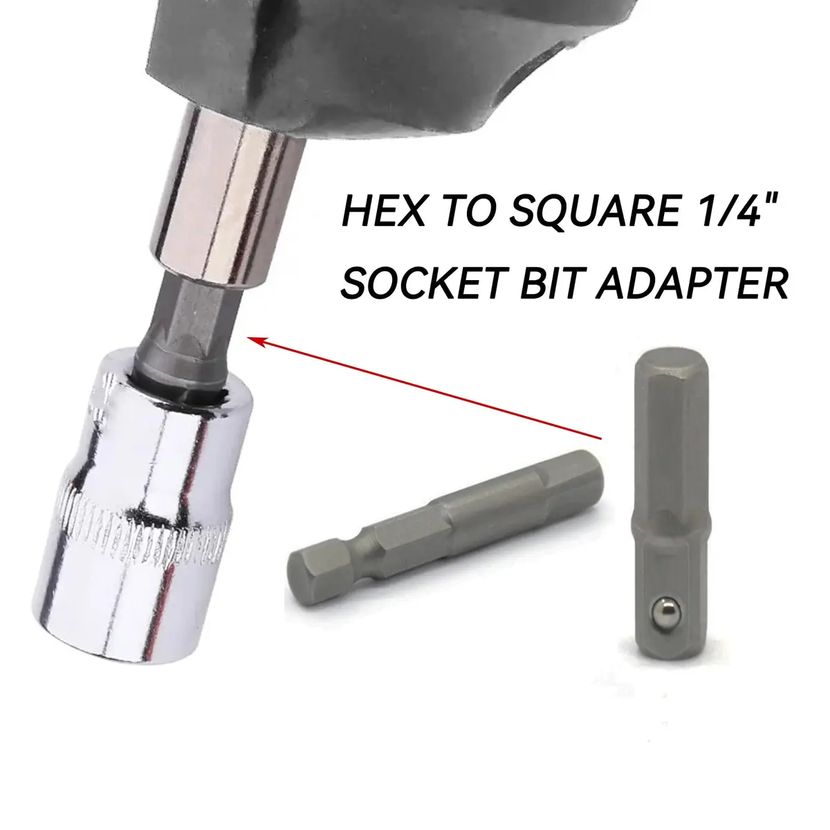 DOFEDOFO 1/4 Hex to Square Socket Adapter 25mm | Durable Alloy Steel, Suitable for Power & Pneumatic Drills - view 4