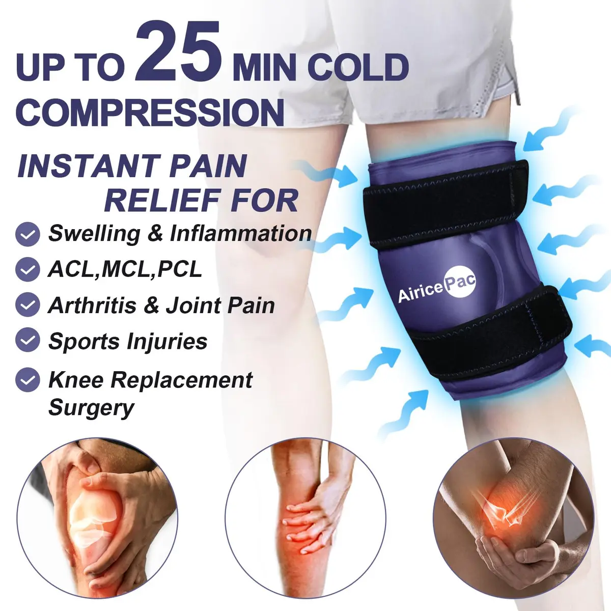 AiricePac XXL Knee Ice Pack Wrap 2 Pack Blue | Cold Therapy for Surgery & Sports Injuries - view 4