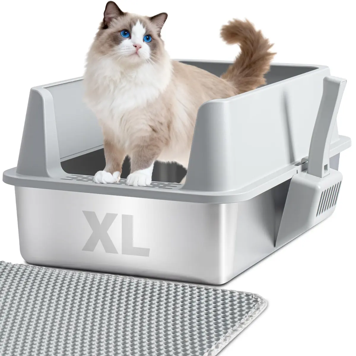 Holintan Stainless Steel Litter Box with Lid XL | Large Metal Cat Litter Box, Odor-Resistant, Non-Stick, Heavy Duty - main product image