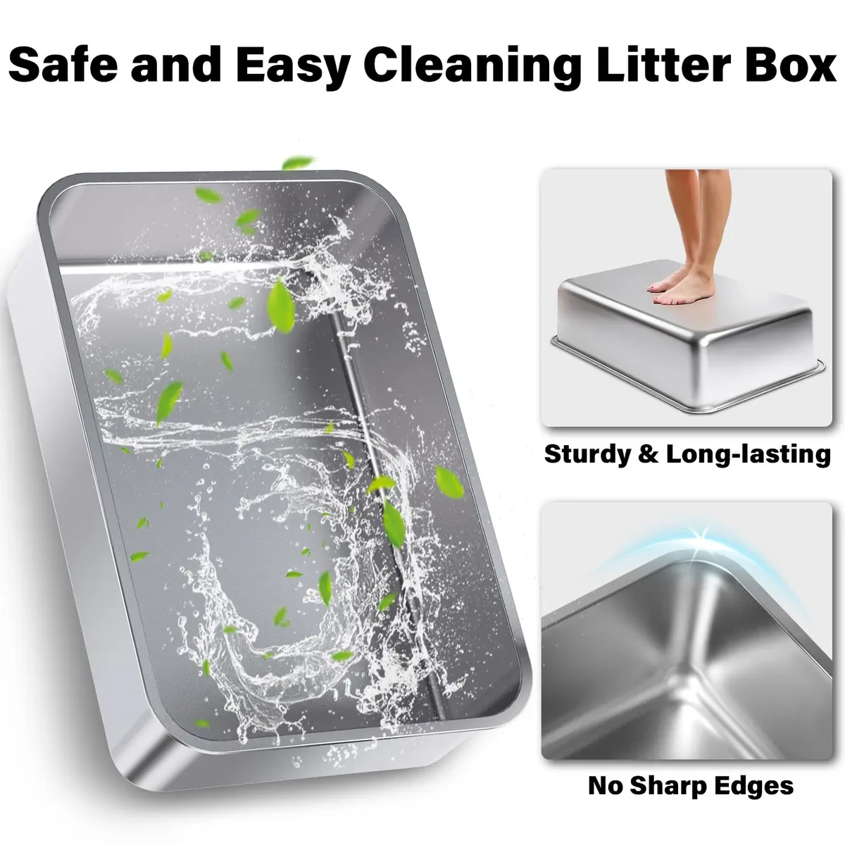 Holintan Stainless Steel Litter Box with Lid XL | Large Metal Cat Litter Box, Odor-Resistant, Non-Stick, Heavy Duty - view 5