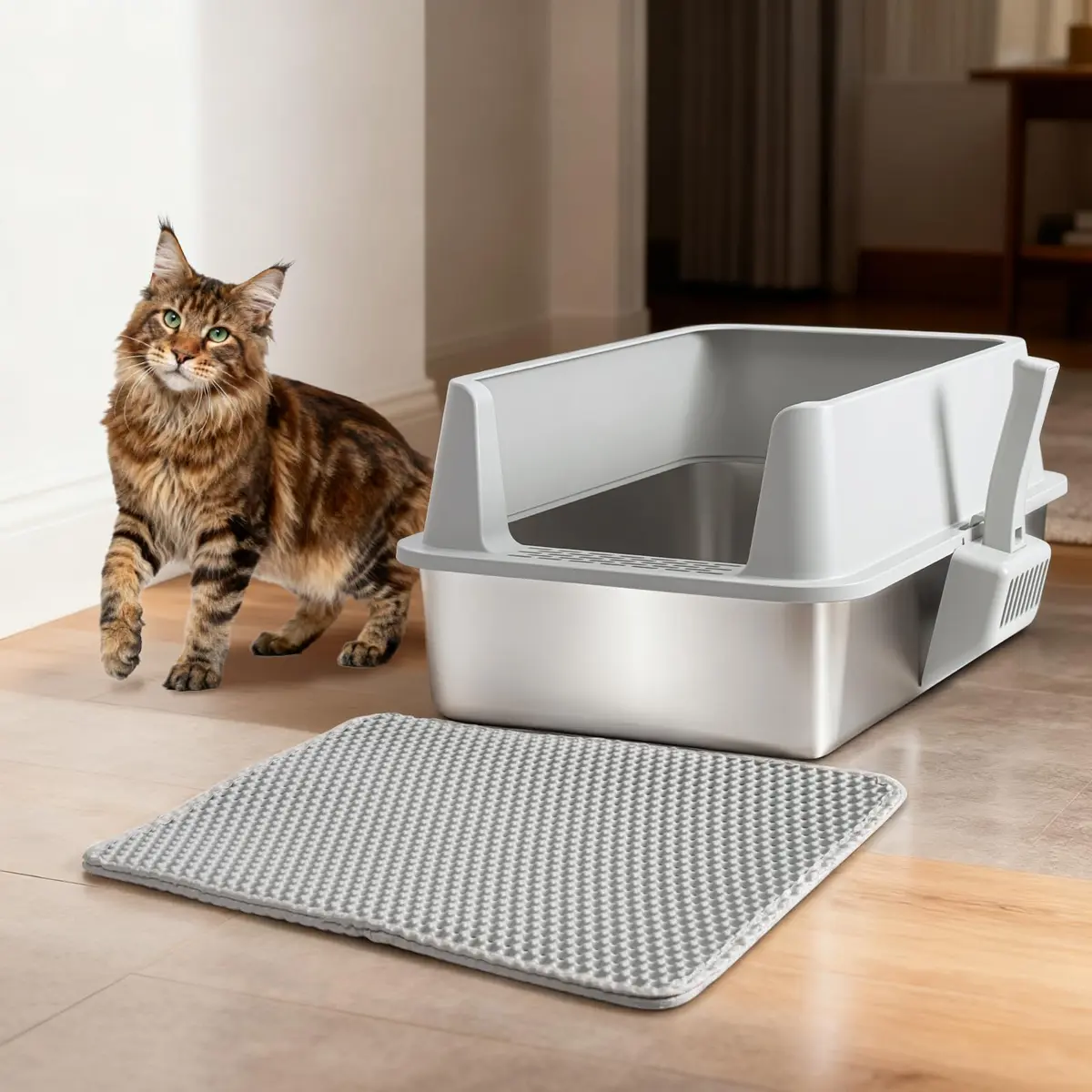 Holintan Stainless Steel Litter Box with Lid XL | Large Metal Cat Litter Box, Odor-Resistant, Non-Stick, Heavy Duty - view 6
