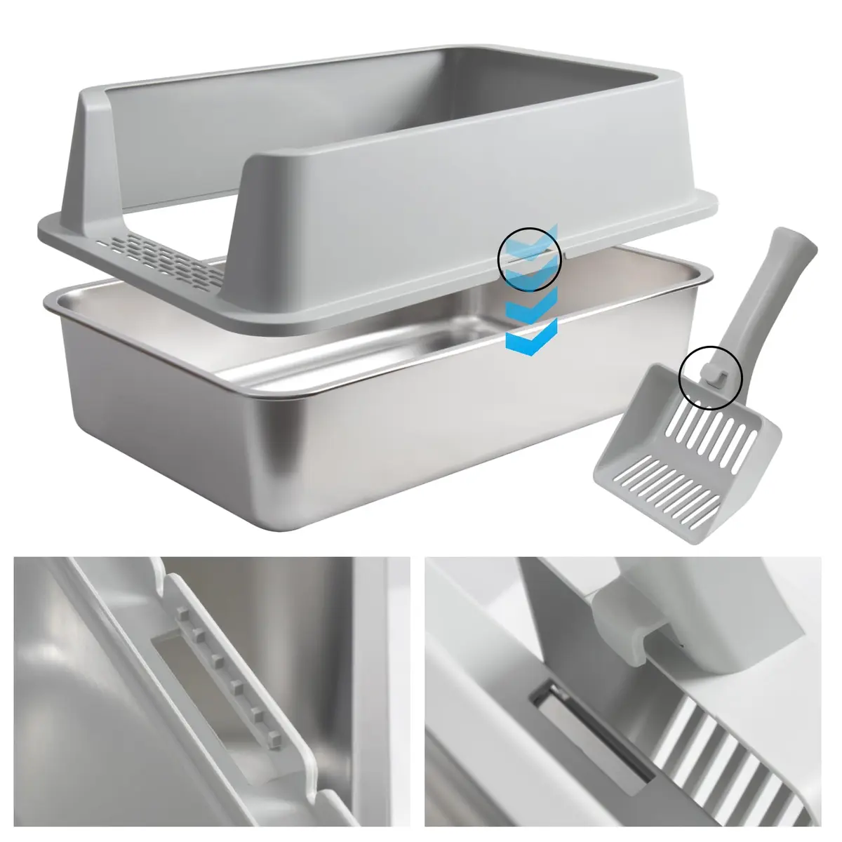 Holintan Stainless Steel Litter Box with Lid XL | Large Metal Cat Litter Box, Odor-Resistant, Non-Stick, Heavy Duty - view 7