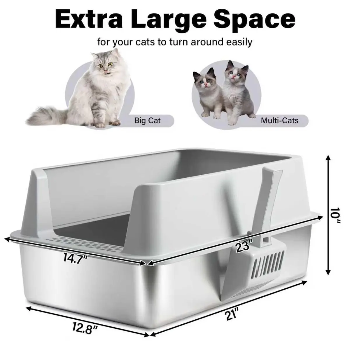 Holintan Stainless Steel Litter Box with Lid XL | Large Metal Cat Litter Box, Odor-Resistant, Non-Stick, Heavy Duty - view 2