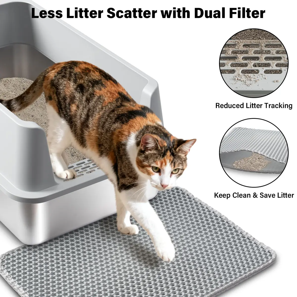Holintan Stainless Steel Litter Box with Lid XL | Large Metal Cat Litter Box, Odor-Resistant, Non-Stick, Heavy Duty - view 3
