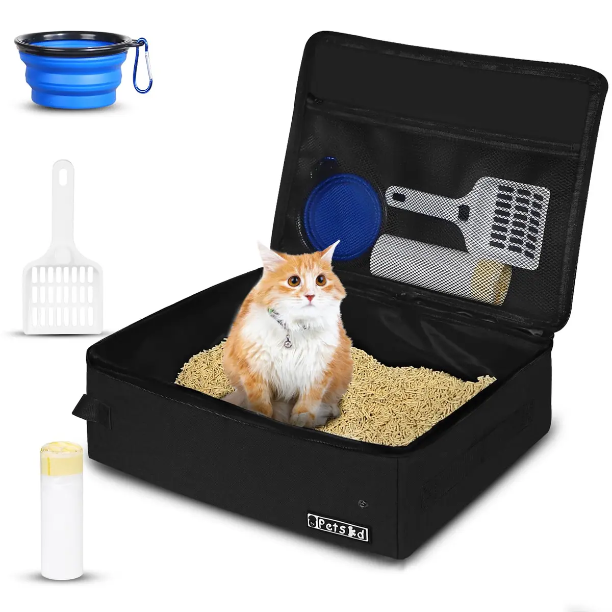 Petskd Portable Cat Travel Litter Box with Lid, Black 50cm x 38cm x 15cm | Leakproof & Odor-Preventing for Travel - main product image