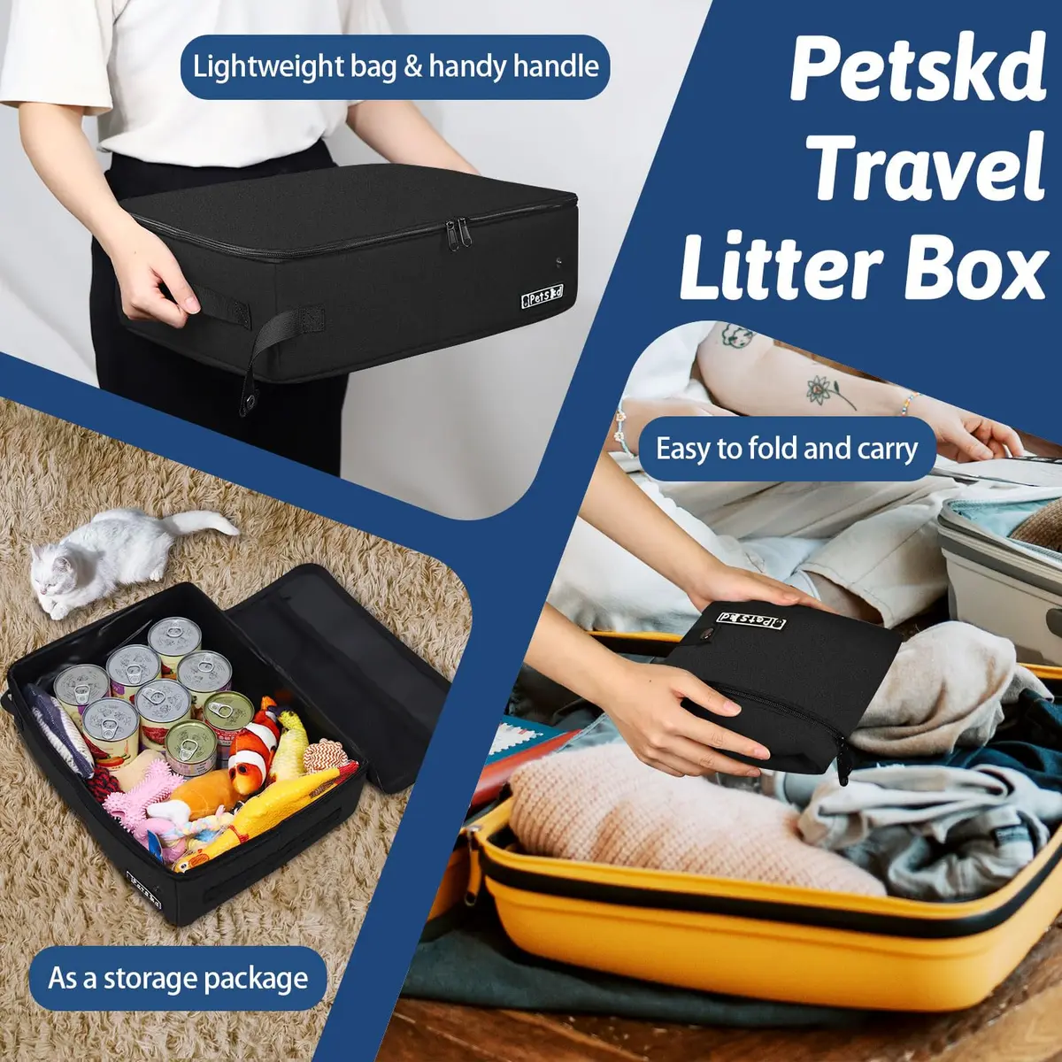 Petskd Portable Cat Travel Litter Box with Lid, Black 50cm x 38cm x 15cm | Leakproof & Odor-Preventing for Travel - view 6