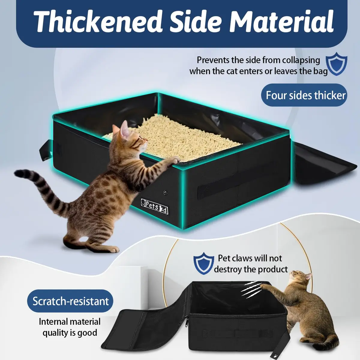 Petskd Portable Cat Travel Litter Box with Lid, Black 50cm x 38cm x 15cm | Leakproof & Odor-Preventing for Travel - view 4