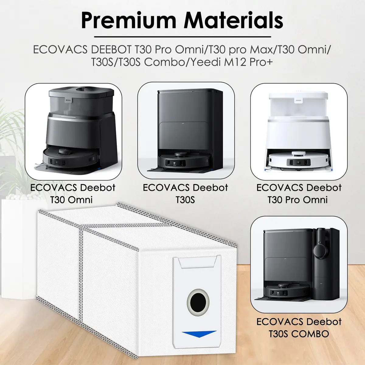 CHAIN PEAK 15 Pack M12 Pro+ Replacement Dust Bags for Yeedi M12 Pro+, ECOVACS DEEBOT T30 Omni/T30 Pro Omni Robot Vacuum, Activated Carbon Filter, 0.52 kg (1.15 lb) - view 6