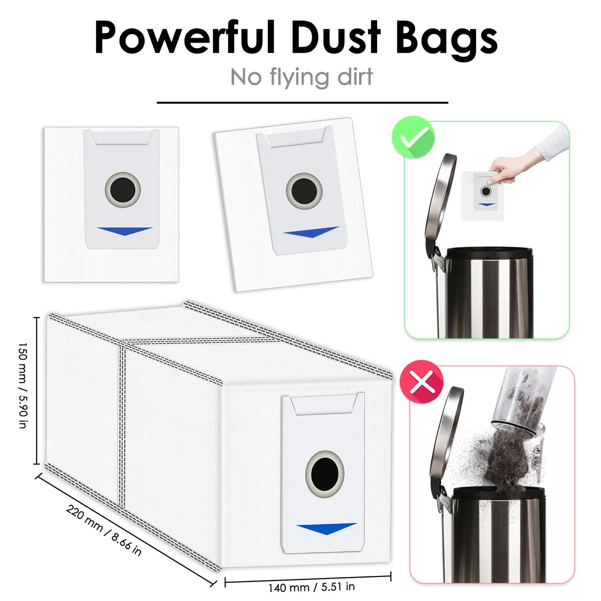 CHAIN PEAK 15 Pack M12 Pro+ Replacement Dust Bags for Yeedi M12 Pro+, ECOVACS DEEBOT T30 Omni/T30 Pro Omni Robot Vacuum, Activated Carbon Filter, 0.52 kg (1.15 lb) - view 7