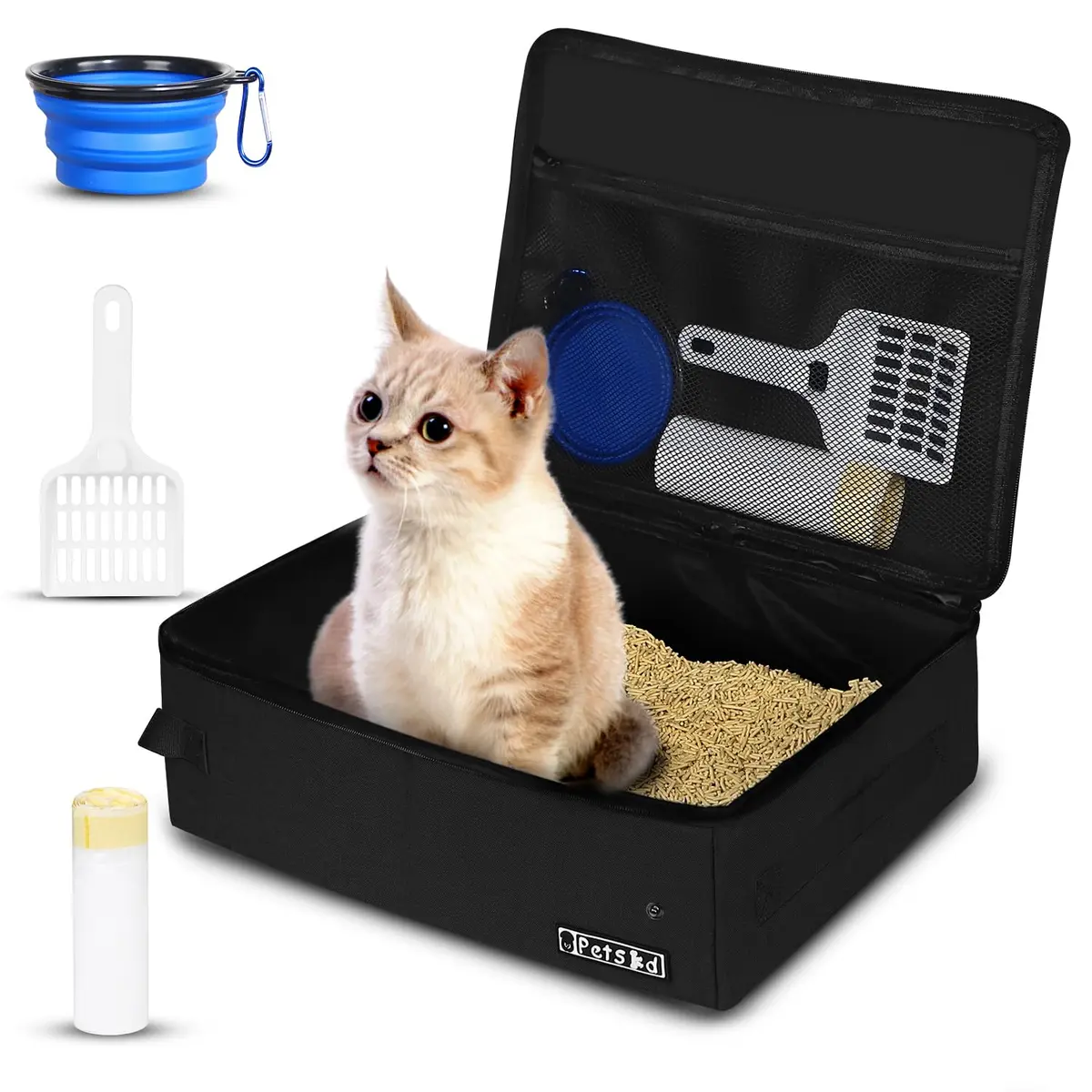 Petskd Portable Cat Travel Litter Box with Lid, Black | Leakproof & Lightweight for Travel - main product image