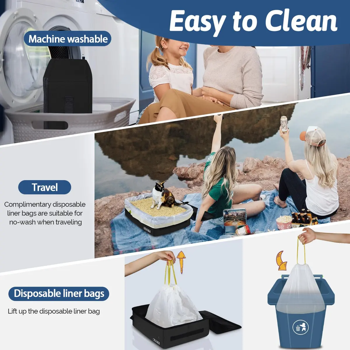 Petskd Portable Cat Travel Litter Box with Lid, Black | Leakproof & Lightweight for Travel - view 5