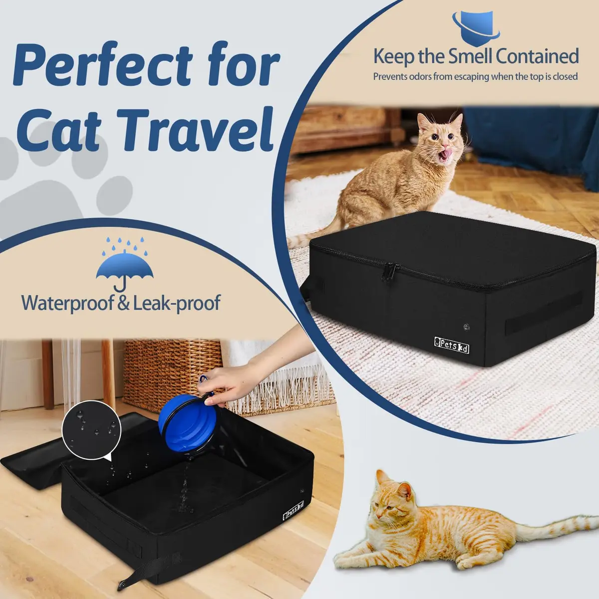 Petskd Portable Cat Travel Litter Box with Lid, Black | Leakproof & Lightweight for Travel - view 3